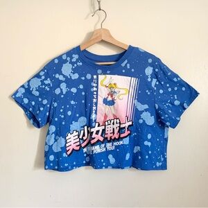 Sailor Moon Blue Acid Dyed Crewneck Short Sleeves Tee Shirt Top XL
